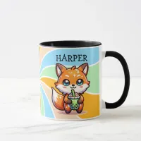 Cute Kawaii Fox with Bubble Tea Personalized Mug