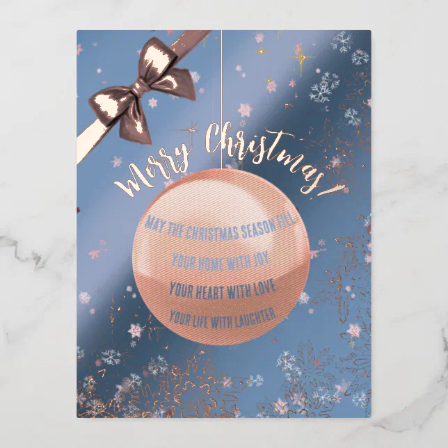 Merry Christmas in blue with snowflakes , ornament Foil Holiday Postcard