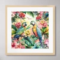 Tropical Flowers and Parrots Framed Art