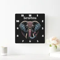 Floral dawn elephant art square wall clock