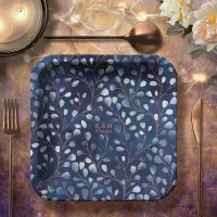 Watercolor Snowdrops Wedding V2 Navy/Copper ID726 Paper Plates