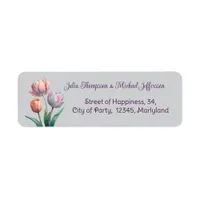 Romantic and Poetic Pastel Tulips Watercolor Label