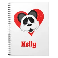 Adorable Cartoon Panda Bear on Love Heart Notebook