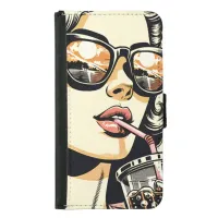 Pop Art Comic Book Pretty Woman Drinking Soda Samsung Galaxy S5 Wallet Case