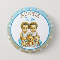 African-American Twin Boy's Baby Shower Aunt To Be Button