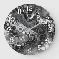 Black and White Digital Fluid Art    Large Clock