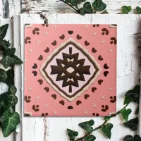 Pink and Brown Beige Medallion Geometric Pattern Ceramic Tile