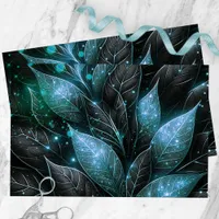 Luxury Sophisticated Teal Black Glowing Foliage Tissue Paper