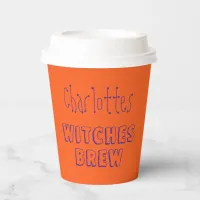 Witches Brew Halloween Birthday Orange Name Paper Cups