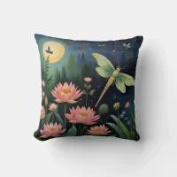 Dragonfly in the Moonllight Throw Pillow