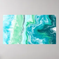 Blue, Turquoise Sea Waves Digital Fluid Art    Poster