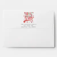 Colorful Retro Groovy Holly Jolly Vibes Holiday Envelope