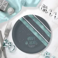 Christmas Stripe Pattern Teal/White ID862 Paper Plates