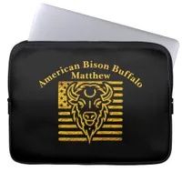 Bison With American Flag Background Laptop Sleeve