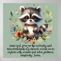 Raccoon Woodland Kids Christian Prayer on Blue | Poster