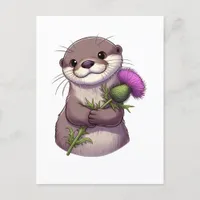 Watercolor Otter and Thistle Postcard