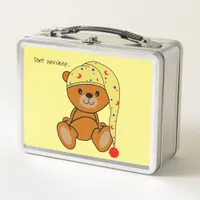 Teddy bear with sleeping cap metal lunch box