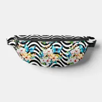 Butterflies Flowers Black & White Wavy Stripes Fanny Pack