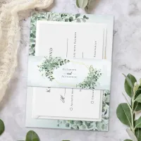 Eucalyptus Greenery Gold Geometric Wedding Invitation Belly Band