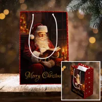 Vintage Santa Reading a Book Medium Gift Bag