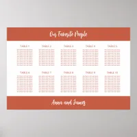 Terracotta 10 Table Seating Chart Poster