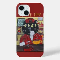 Barista Cat Cute Folk Art Kitty Painting iPhone 15 Case