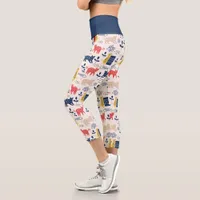 Cute Colorful Botanical Floral Cat Capri Leggings