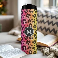 Rainbow Leopard Animal Print Pattern Monogrammed Thermal Tumbler