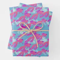 Hot Pink & Orange Flying Beta Fish Blue Sky Wrapping Paper Sheets