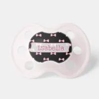 Personalized Pink and Black Bow Baby Girl Pacifier