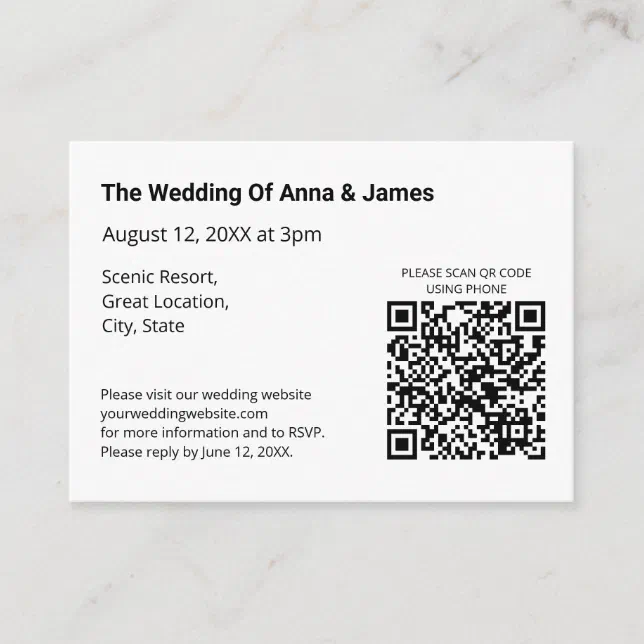 Modern QR Code RSVP Wedding Enclosure Card