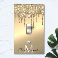 Monogram Metallic 14k Brass Gold Dripping Glitter Light Switch Cover