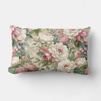 Cottage Rose and Peony Floral Throw Pillow