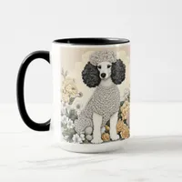 Illustration of a Poodle in Whimsical Flowers  Mug