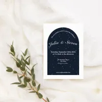 Celestial Night Sky Navy Blue Arch & Stars Wedding Invitation