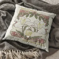 White Lily: Vintage Style Dark Green Pattern Back  Throw Pillow