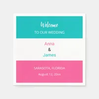 Colorful Aqua Hot Pink Wedding Napkins