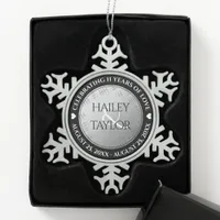 Elegant 11th Steel Wedding Anniversary Snowflake Pewter Christmas Ornament