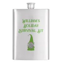 Personalized Gnome Holiday Survival Kit Hip Flask