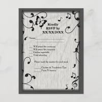 Music Butterfly Leaves Gray & Black Wood Wedding Invitation Postcard