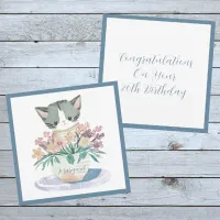 80th Birthday | Kitten Sitting In A Pot Of Flowers Card