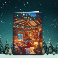 Warm and Cozy Log Cabin Christmas Greetings Card