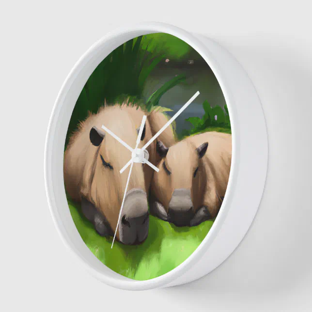 Cute Funny Napping Capybaras by the Pond Clock