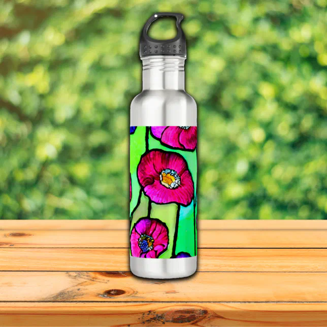 Anemones glass art stainless steel water bottle