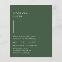 Budget Simple Modern Green Wedding Invitation