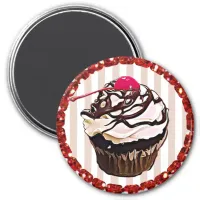 Chocolate Frosting with Cherry Cupcake Top Magnet