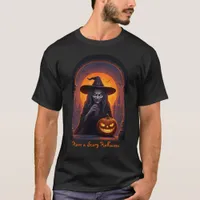 Scary Halloween Witch and Crazy Smile Pumpkin T-Shirt