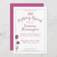 Watercolor Wildflower Pink Floral Birthday Brunch Invitation