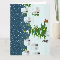 Christmas snow village with christmas tree and ani card