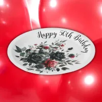 Happy 50th Birthday Red and Black Roses | Paper Plates